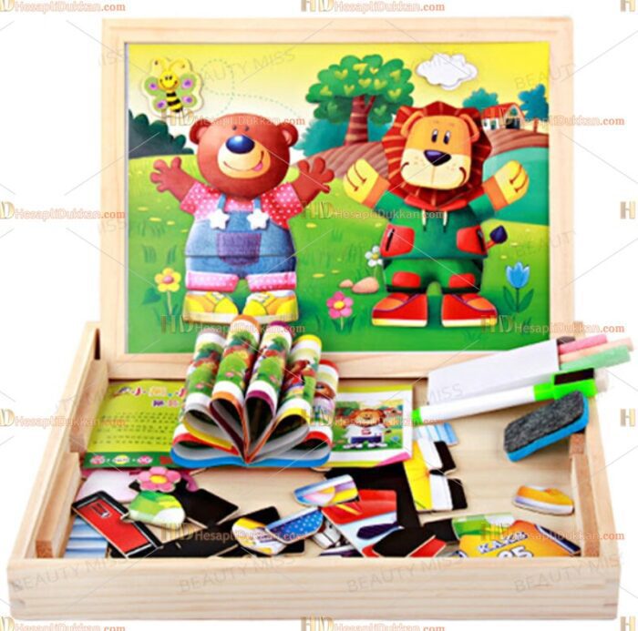 Multi fonksiyonel ahşap puzzle ayı & aslan değişim manyetik kara tahta beyaz tahta