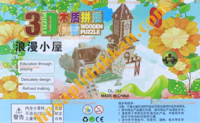 Toptan 3d Ahşap puzzle saat kuleli orman evi