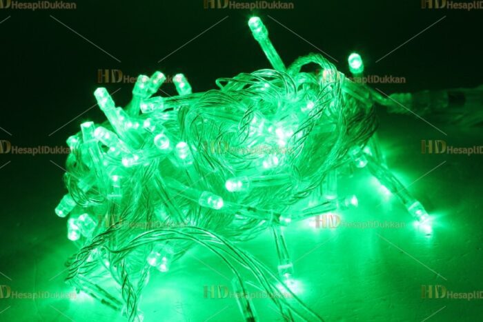 10 metre şeffaf kablo yeşil 100 led fonksiyonel Yılbaşı ışığı