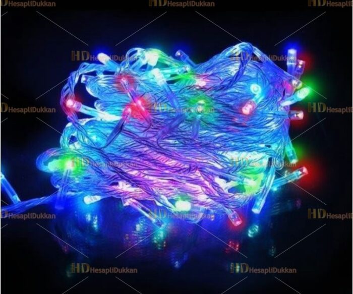 10 metre şeffaf kablo karışık renk 100 led fonksiyonel Yılbaşı ışığı