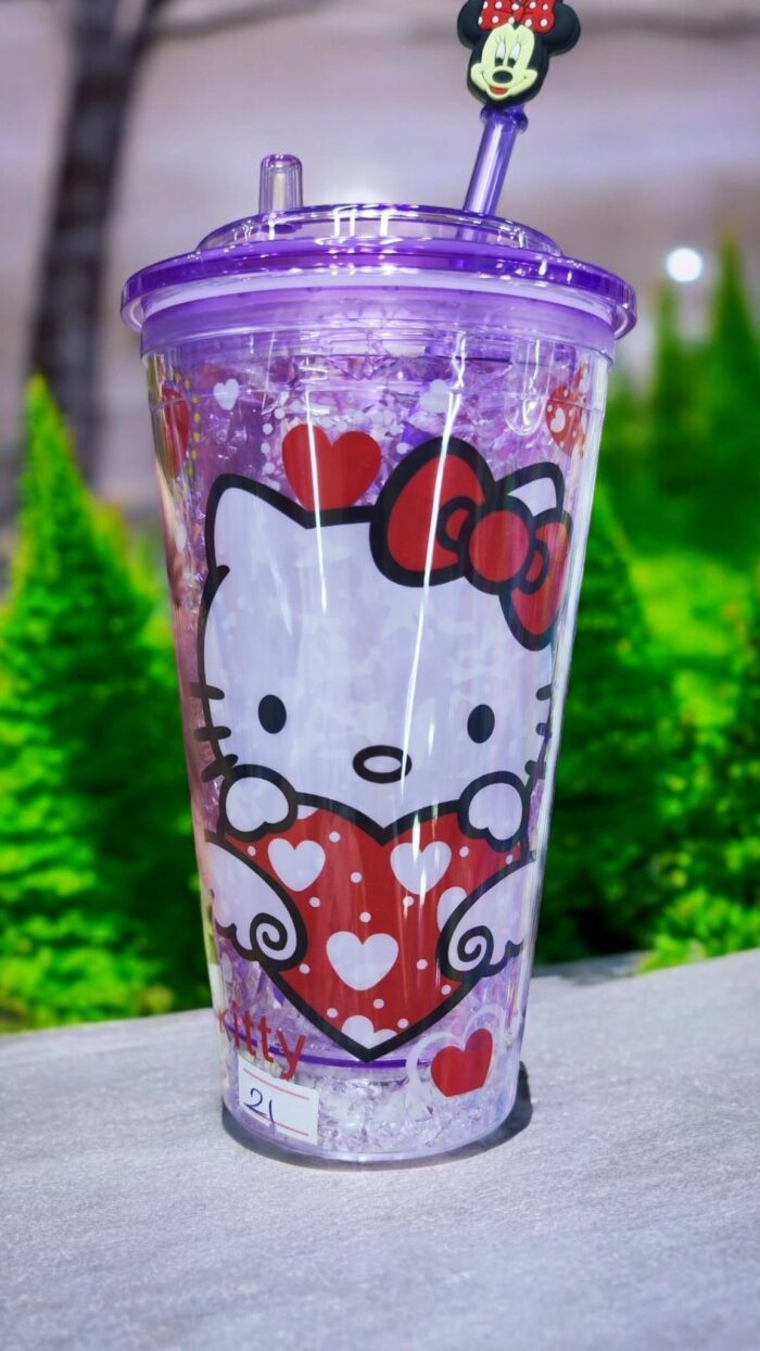 Hello Kitty LED'li Pipetli Bardak Lila