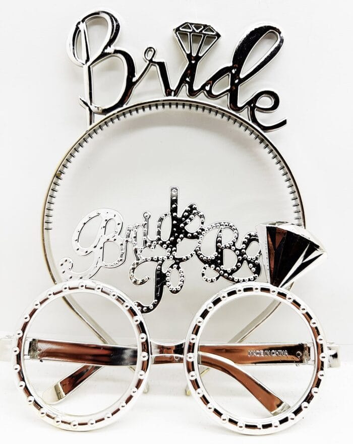 Bride Yazılı Gümüş Taç Gözlük Seti