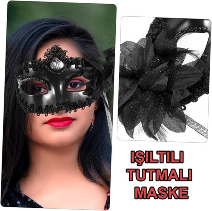 Siyah Işıltılı Tutmalı Fotoğraf Maskesi - Görsel 5