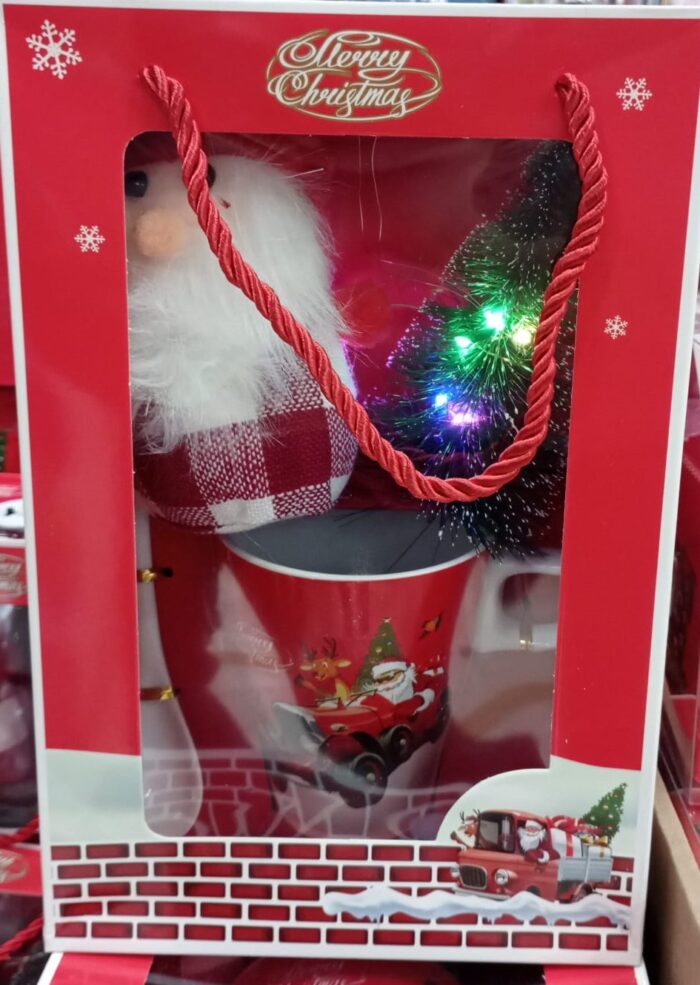 Işıklı kutulu mini ağaç figürlü yılbaşı hediyesi kupa bardak