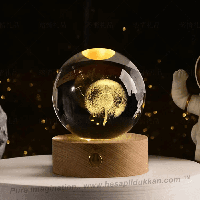 3D lazer Işıklı Kristal Küre Dandelion Flower 120 mm