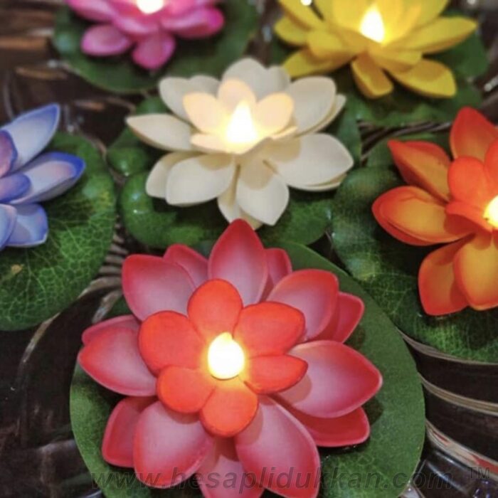 Suda yüzen sensörlü pilli mum lotus çiçeği havuz feneri