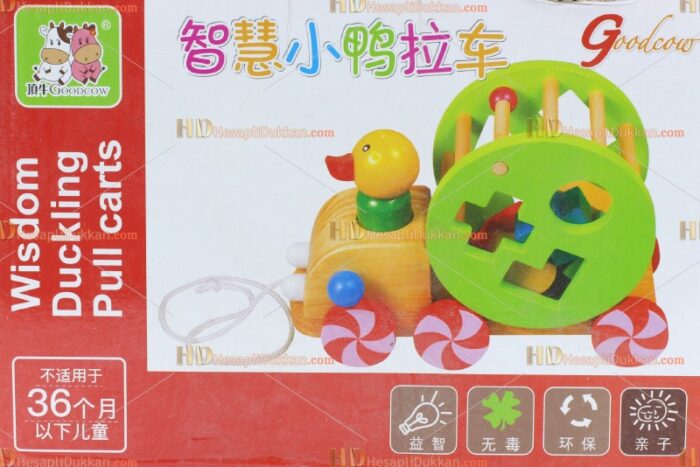 Toptan ucuz eğitici oyuncak ördek çek çek ahşap tekerlek şekiller puzzle