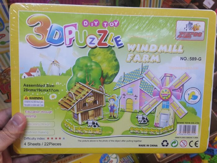Toptan 3D karton puzzle Yel değirmeni çiftliği
